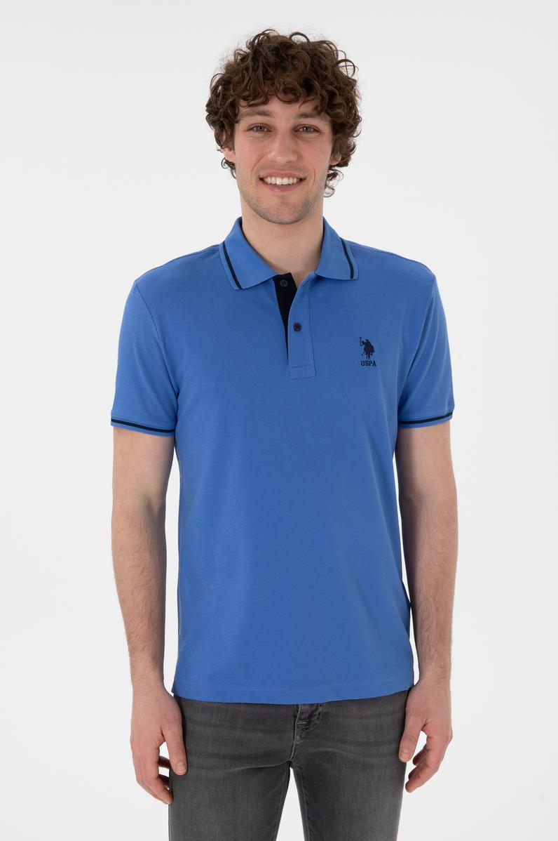 Erkek Slim Fit Polo Yaka İndigo Basic Tişört