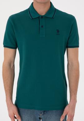 Erkek Slim Fit Polo Yaka Koyu Yeşil Basic Tişört - 50305980077