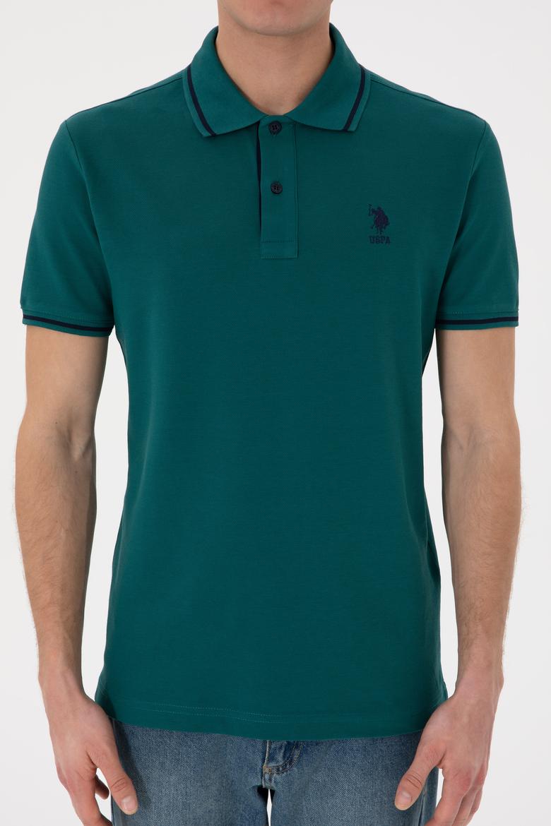 Erkek Slim Fit Polo Yaka Koyu Yeşil Basic Tişört - 50305980077