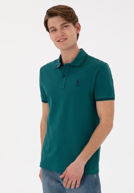Erkek Slim Fit Polo Yaka Koyu Yeşil Basic Tişört - 50305980077