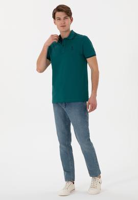 Erkek Slim Fit Polo Yaka Koyu Yeşil Basic Tişört - 50305980077