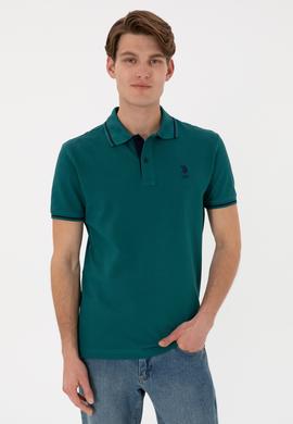 Erkek Slim Fit Polo Yaka Koyu Yeşil Basic Tişört - 50305980077