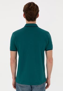 Erkek Slim Fit Polo Yaka Koyu Yeşil Basic Tişört - 50305980077