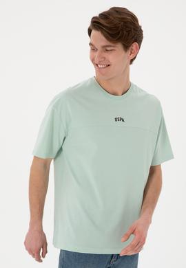 Erkek Comfort Fit Bisiklet Yaka Su Yeşili Tişört - 50306017099