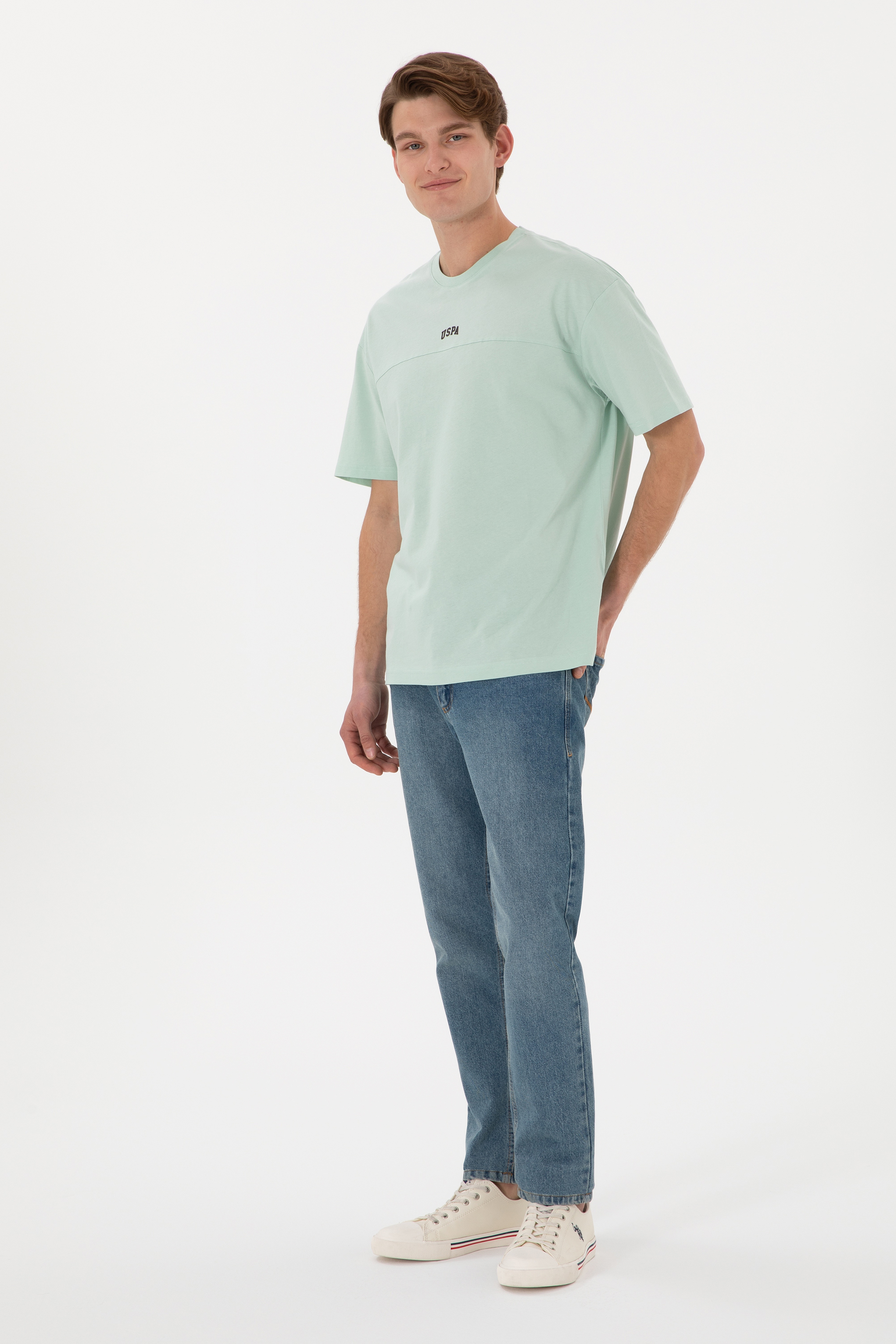 Erkek Comfort Fit Bisiklet Yaka Su Yeşili Tişört