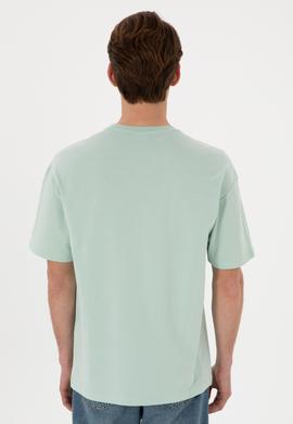 Erkek Comfort Fit Bisiklet Yaka Su Yeşili Tişört - 50306017099