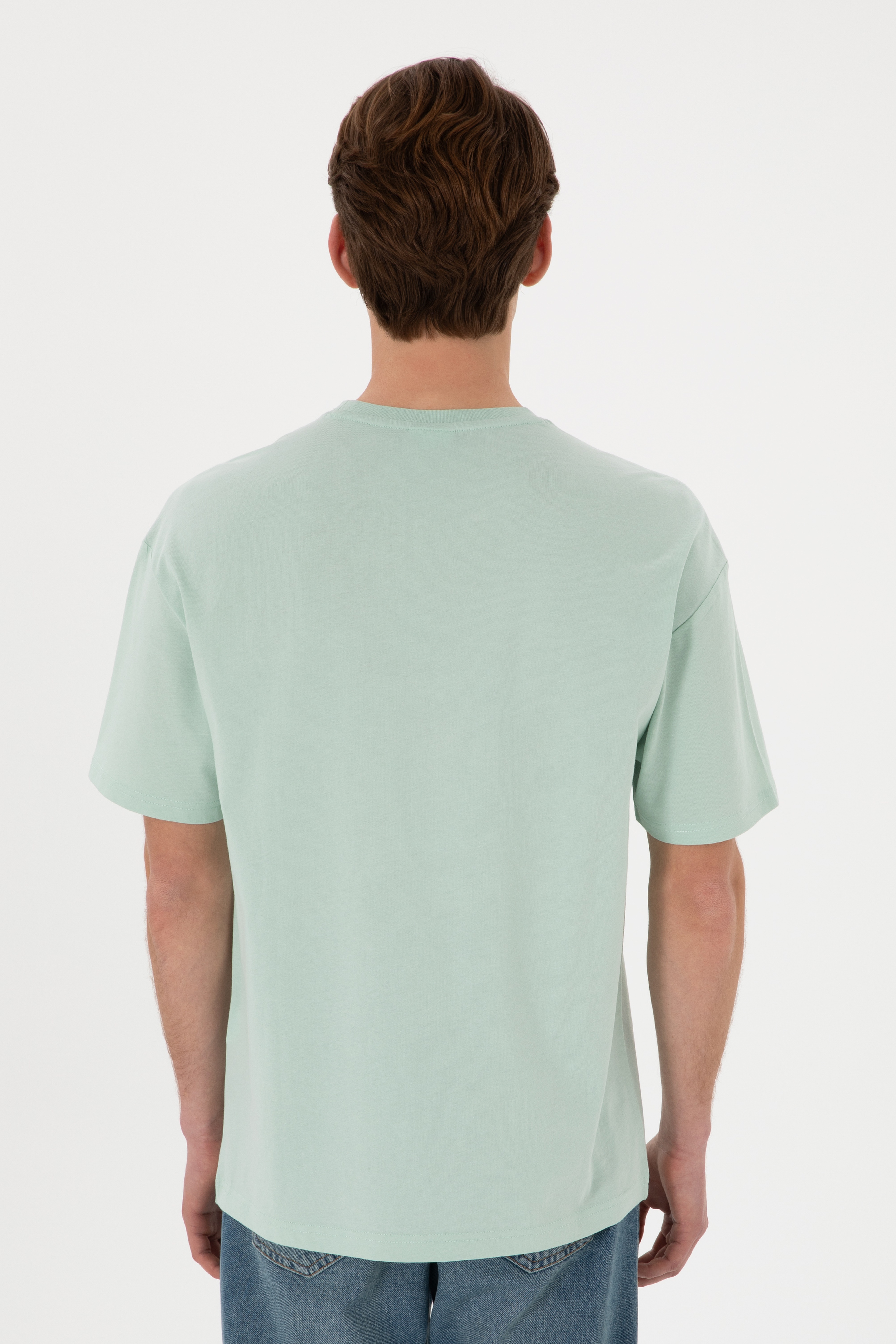 Erkek Comfort Fit Bisiklet Yaka Su Yeşili Tişört - Image 6