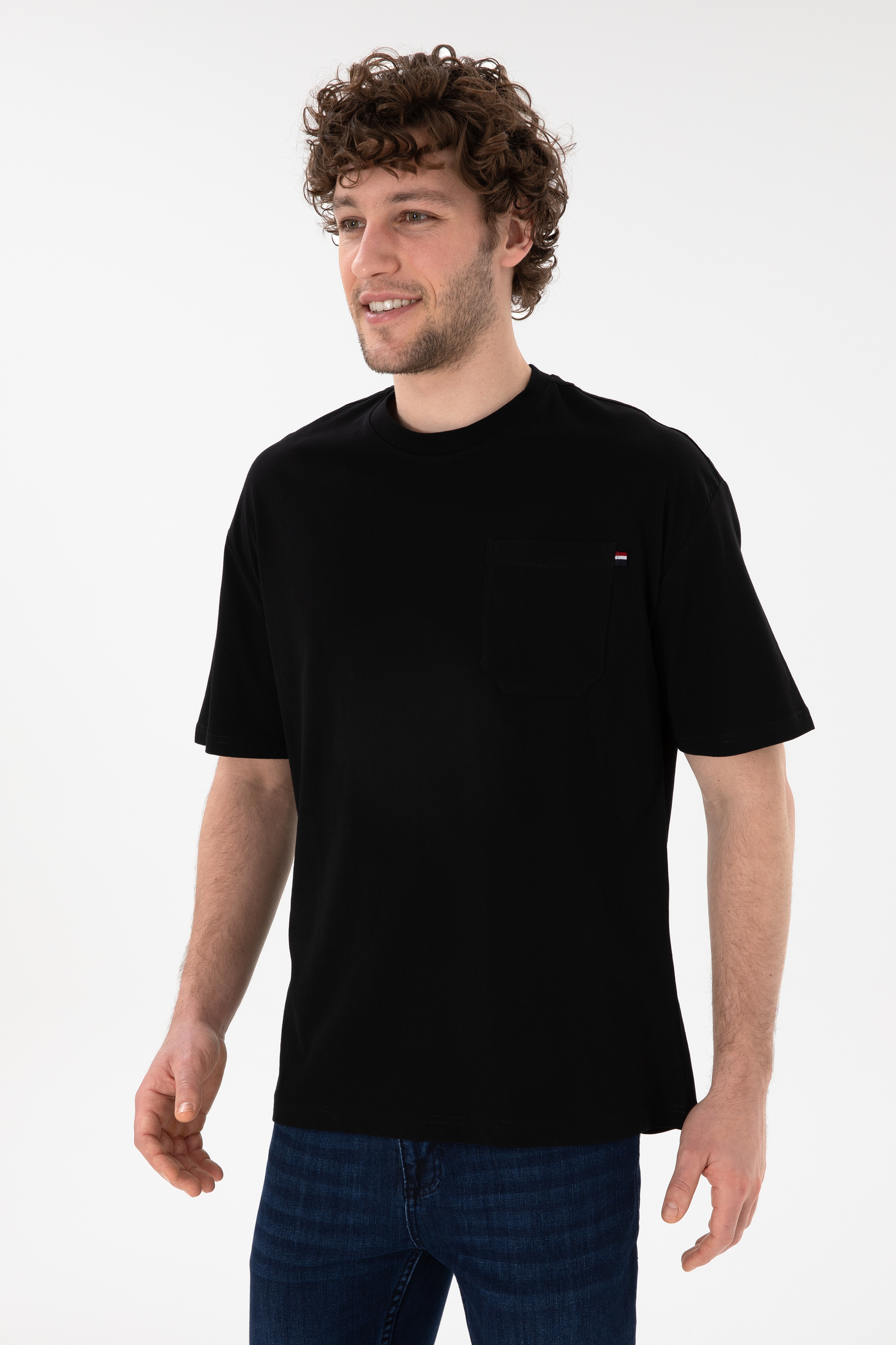 Erkek Comfort Fit Bisiklet Yaka Siyah Tişört - Image 2