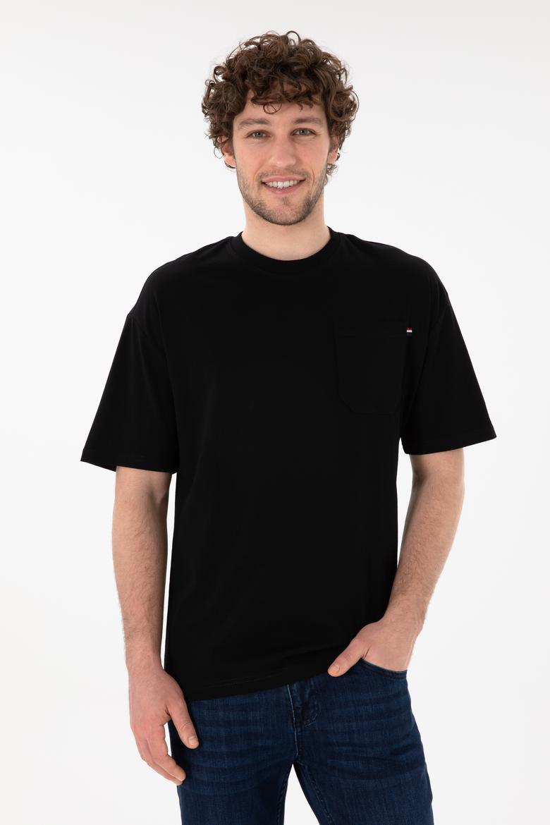 Erkek Comfort Fit Bisiklet Yaka Siyah Tişört