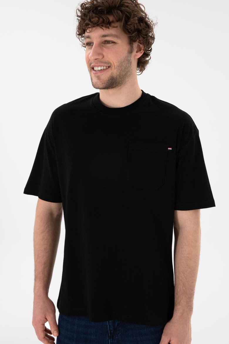 Erkek Comfort Fit Bisiklet Yaka Siyah Tişört - 50305990027