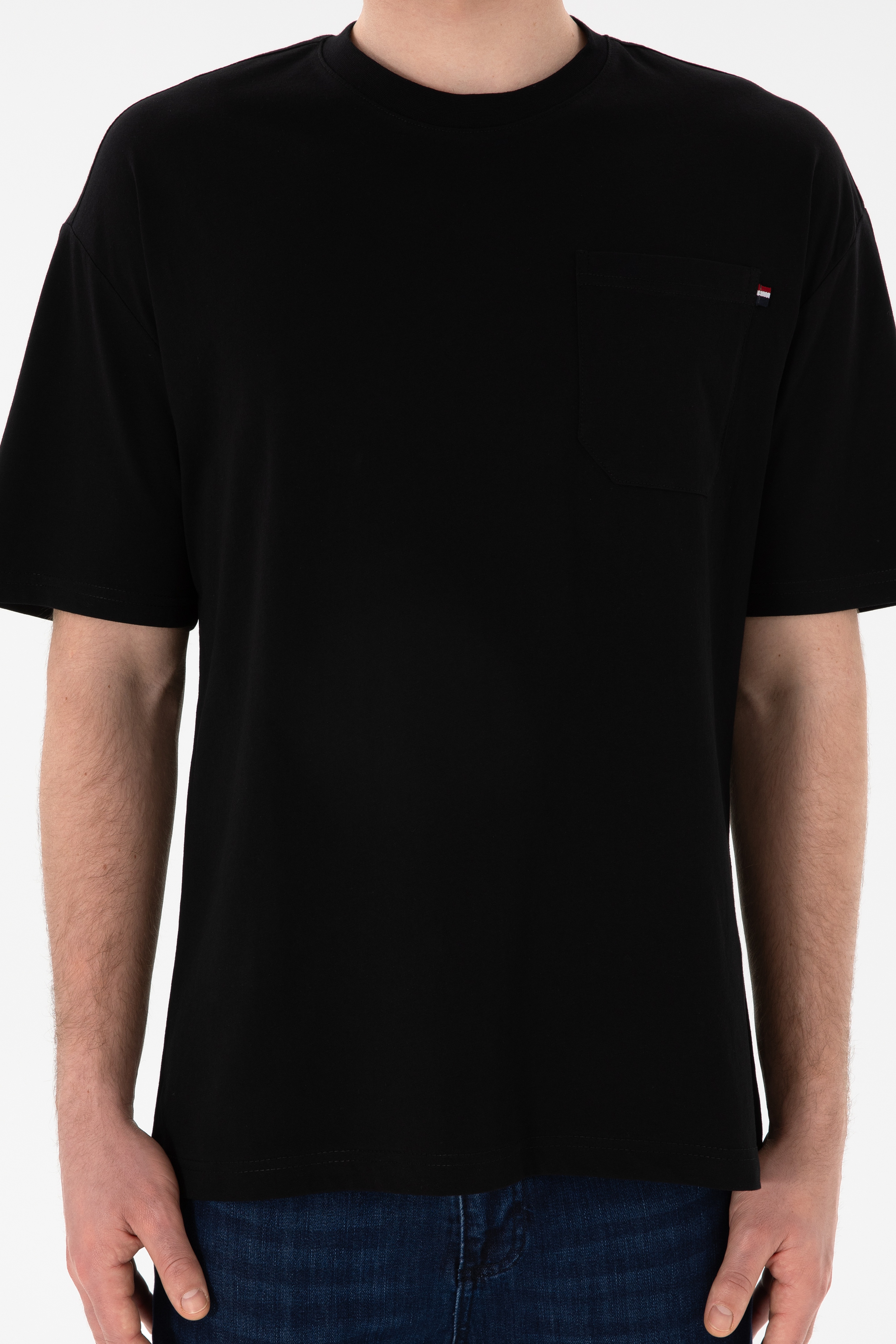 Erkek Comfort Fit Bisiklet Yaka Siyah Tişört - Image 7