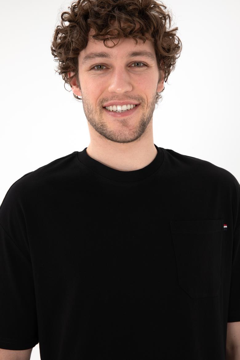 Erkek Comfort Fit Bisiklet Yaka Siyah Tişört - 50305990027