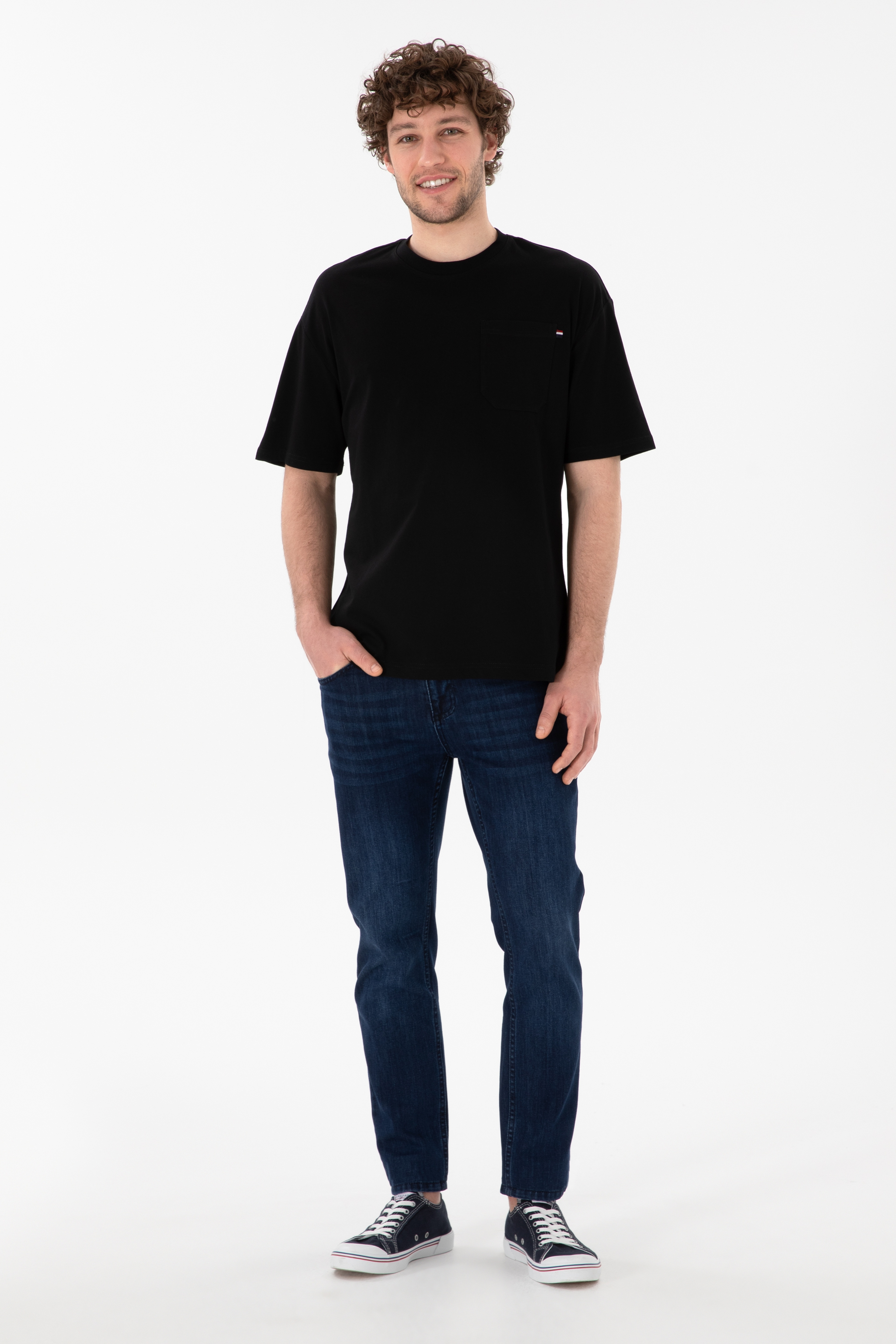 Erkek Comfort Fit Bisiklet Yaka Siyah Tişört - Image 5