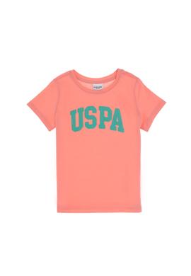 Kız Çocuk Pembe Bisiklet Yaka Pamuk Simli Uspa Baskılı Basic Tişört - 50306042149