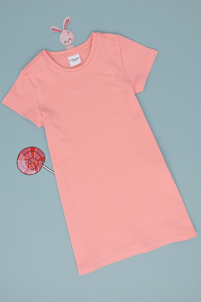 Kız Çocuk Pembe Bisiklet Yaka Kısa Kol İnterlok Basic Örme Elbise - 50306277012