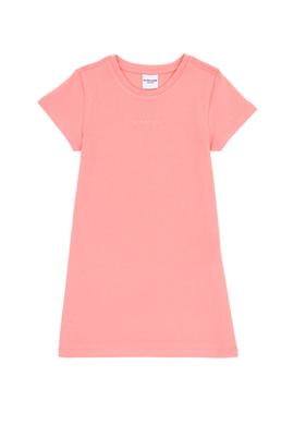 Kız Çocuk Pembe Bisiklet Yaka Kısa Kol İnterlok Basic Örme Elbise - 50306277012