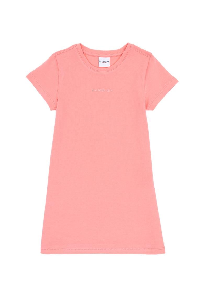 Kız Çocuk Pembe Bisiklet Yaka Kısa Kol İnterlok Basic Örme Elbise - 50306277012