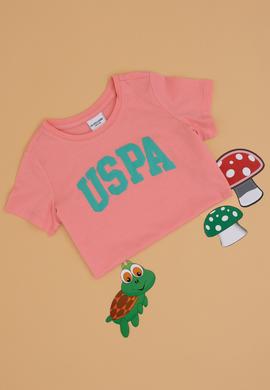 Kız Çocuk Pembe Bisiklet Yaka Pamuk Simli Uspa Baskılı Basic Tişört - 50306042149