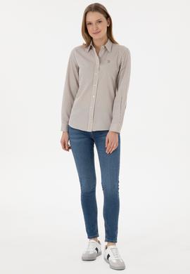 Kadın Haki Çizgili Uzun Kollu Gömlek - 50306407006