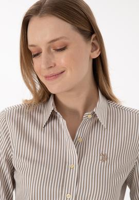 Kadın Haki Çizgili Uzun Kollu Gömlek - 50306407006