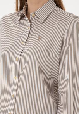 Kadın Haki Çizgili Uzun Kollu Gömlek - 50306407006