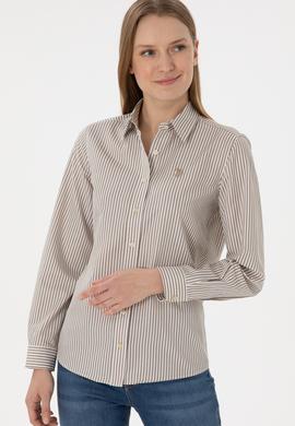 Kadın Haki Çizgili Uzun Kollu Gömlek - 50306407006