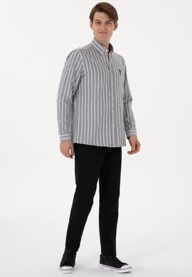 Erkek Çizgili Antrasit Uzun Kollu Gömlek - 50306347007