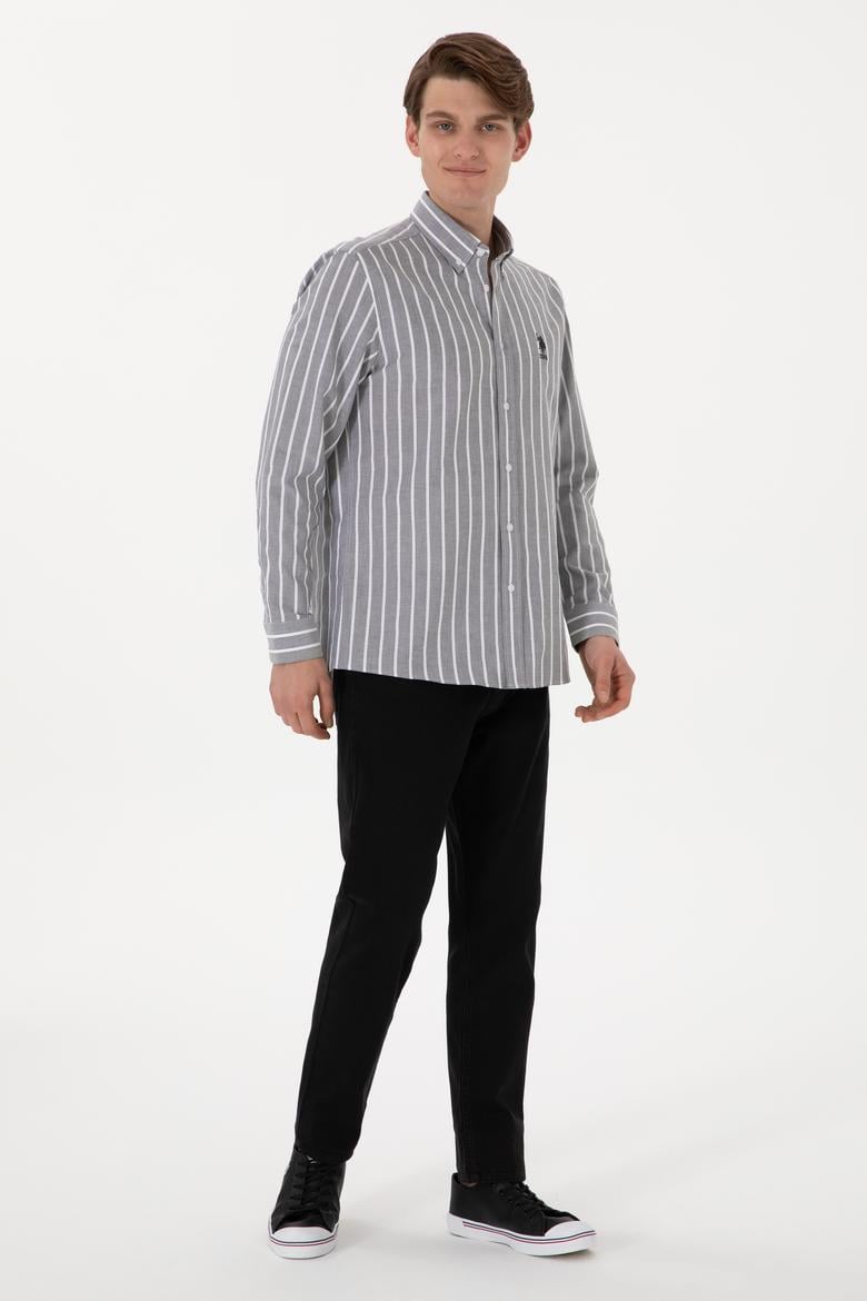 Erkek Çizgili Antrasit Uzun Kollu Gömlek - 50306347007