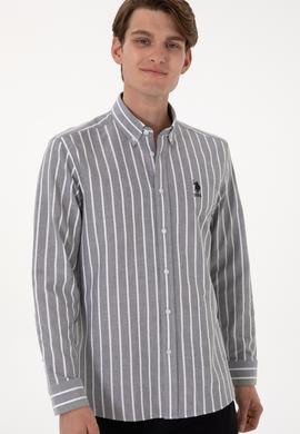 Erkek Çizgili Antrasit Uzun Kollu Gömlek - 50306347007