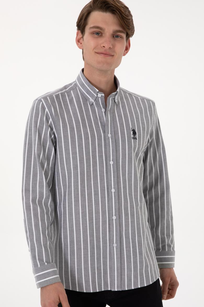 Erkek Çizgili Antrasit Uzun Kollu Gömlek - 50306347007