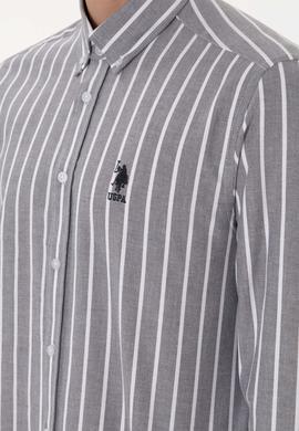Erkek Çizgili Antrasit Uzun Kollu Gömlek - 50306347007