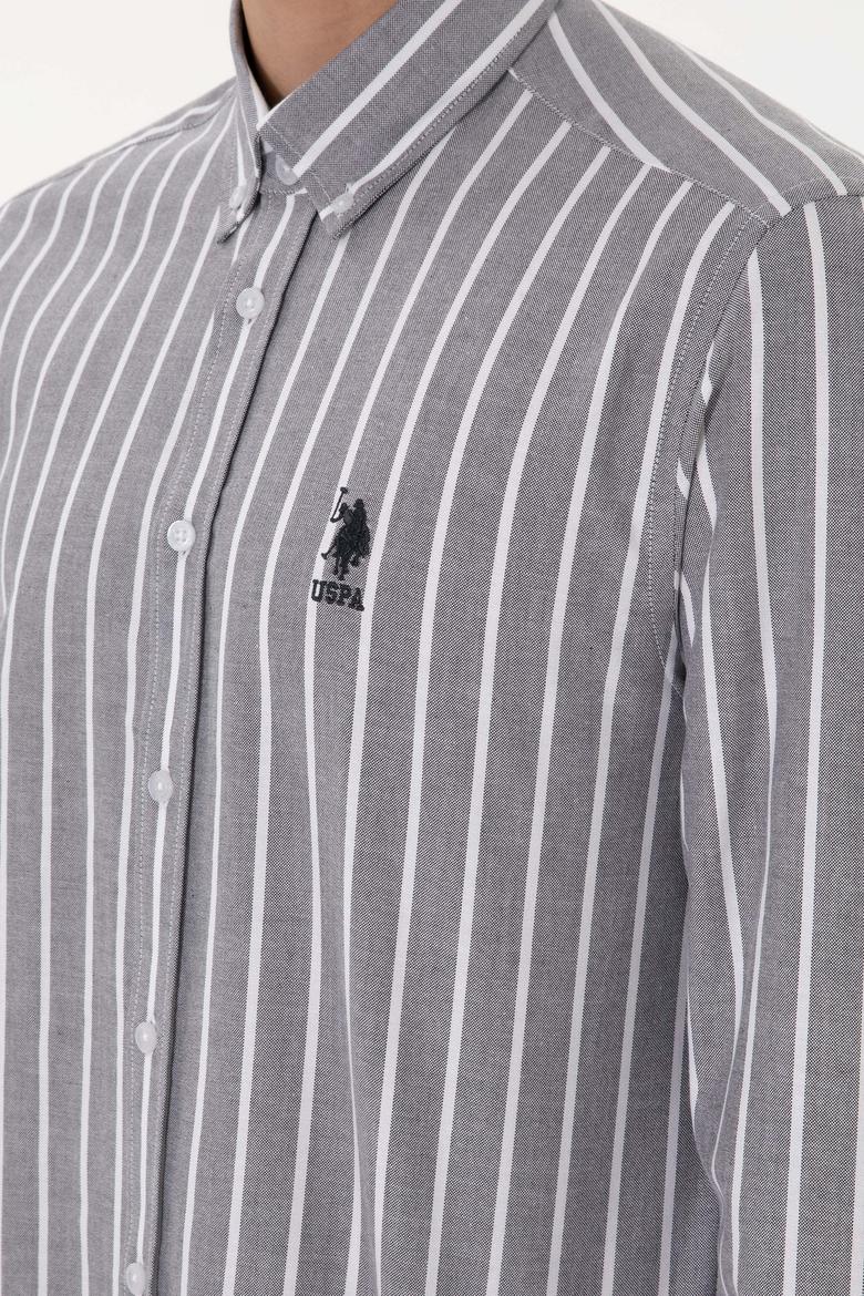 Erkek Çizgili Antrasit Uzun Kollu Gömlek - 50306347007