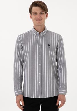 Erkek Çizgili Antrasit Uzun Kollu Gömlek - 50306347007
