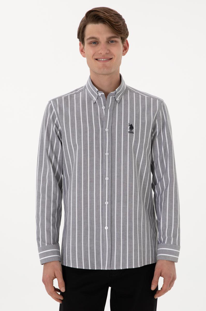 Erkek Çizgili Antrasit Uzun Kollu Gömlek