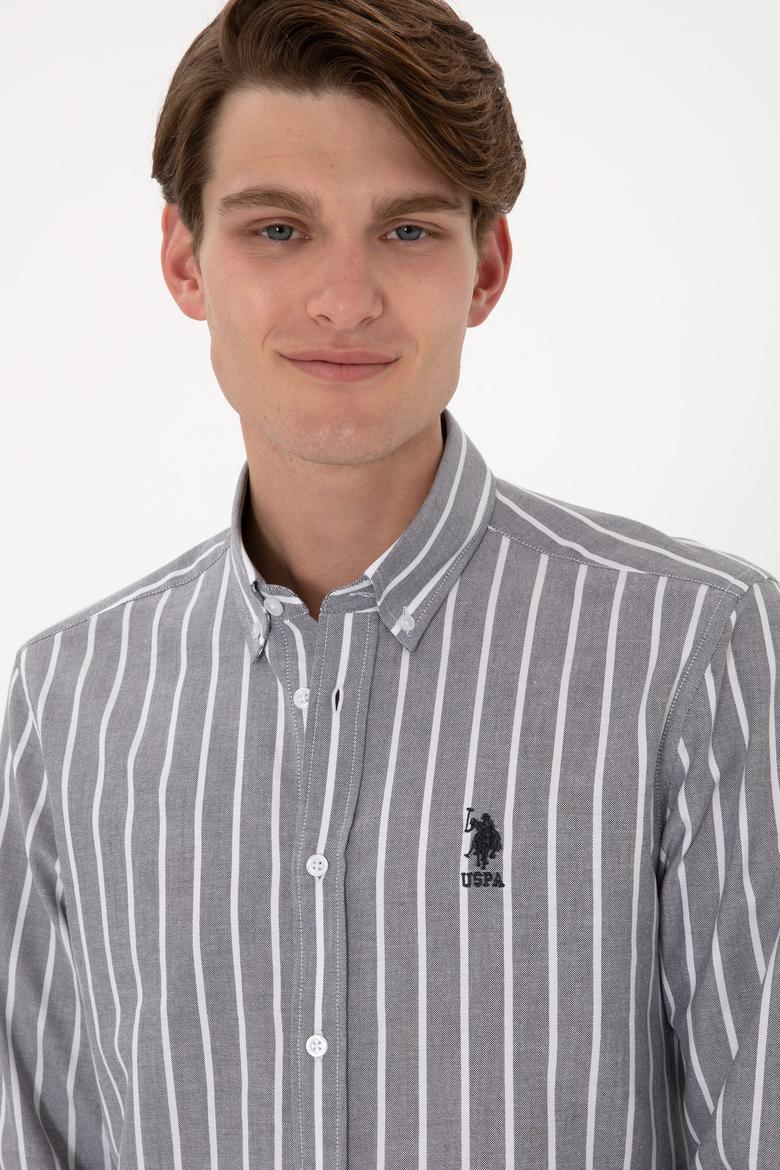 Erkek Çizgili Antrasit Uzun Kollu Gömlek - 50306347007