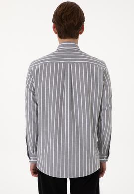 Erkek Çizgili Antrasit Uzun Kollu Gömlek - 50306347007