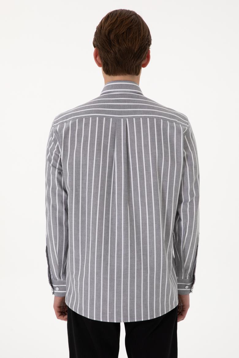 Erkek Çizgili Antrasit Uzun Kollu Gömlek - 50306347007
