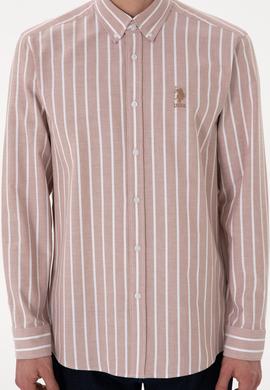 Erkek Çizgili Camel Uzun Kollu Gömlek - 50306347016