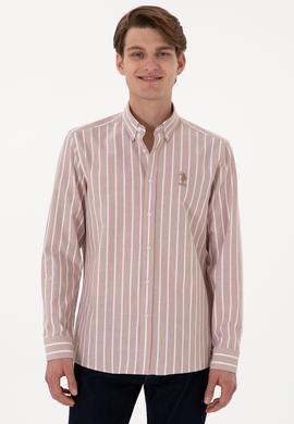 Erkek Çizgili Camel Uzun Kollu Gömlek - 50306347016