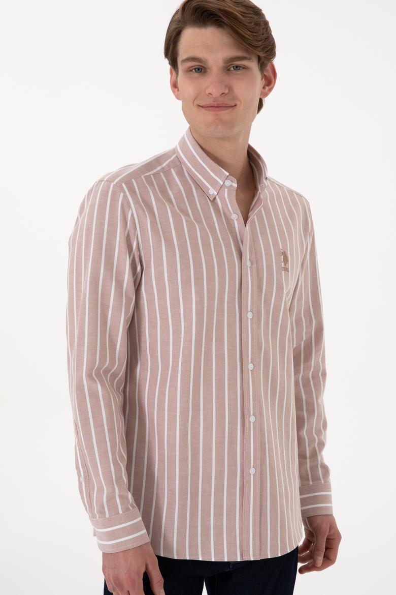 Erkek Çizgili Camel Uzun Kollu Gömlek - 50306347016
