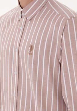 Erkek Çizgili Camel Uzun Kollu Gömlek - 50306347016