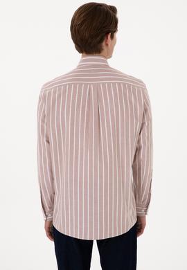 Erkek Çizgili Camel Uzun Kollu Gömlek - 50306347016