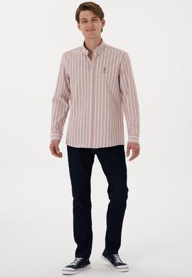 Erkek Çizgili Camel Uzun Kollu Gömlek - 50306347016