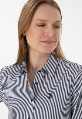 Kadın Lacivert Çizgili Uzun Kollu Gömlek - 50306407015