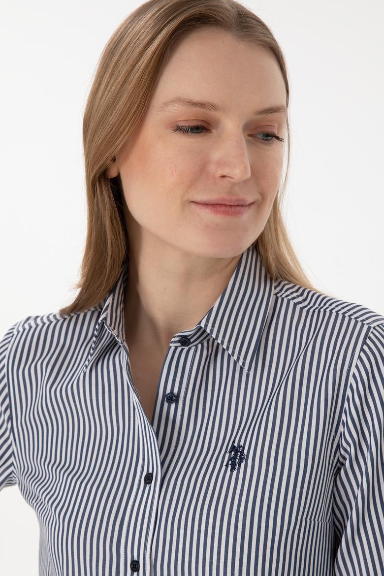 Kadın Lacivert Çizgili Uzun Kollu Gömlek - 50306407015