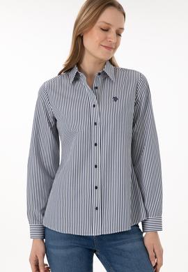 Kadın Lacivert Çizgili Uzun Kollu Gömlek - 50306407015
