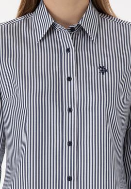 Kadın Lacivert Çizgili Uzun Kollu Gömlek - 50306407015