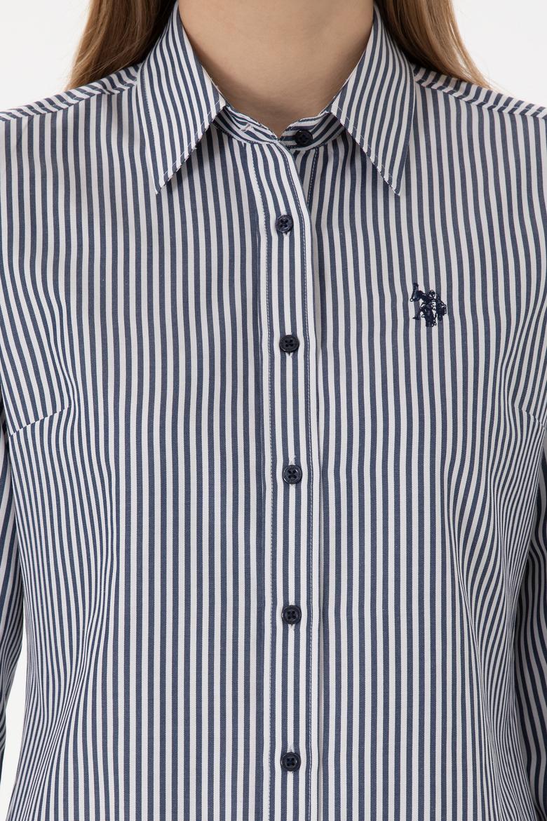 Kadın Lacivert Çizgili Uzun Kollu Gömlek - 50306407015