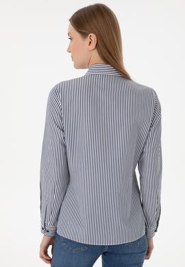 Kadın Lacivert Çizgili Uzun Kollu Gömlek - 50306407015