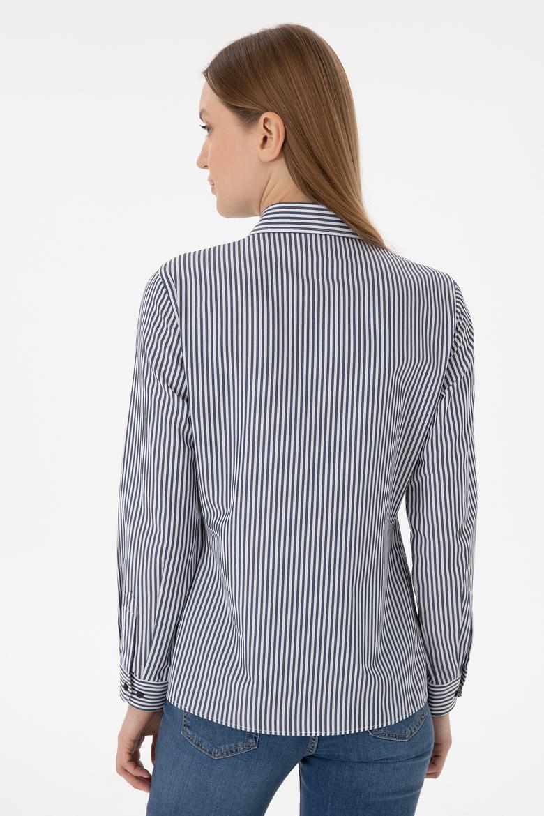 Kadın Lacivert Çizgili Uzun Kollu Gömlek - 50306407015